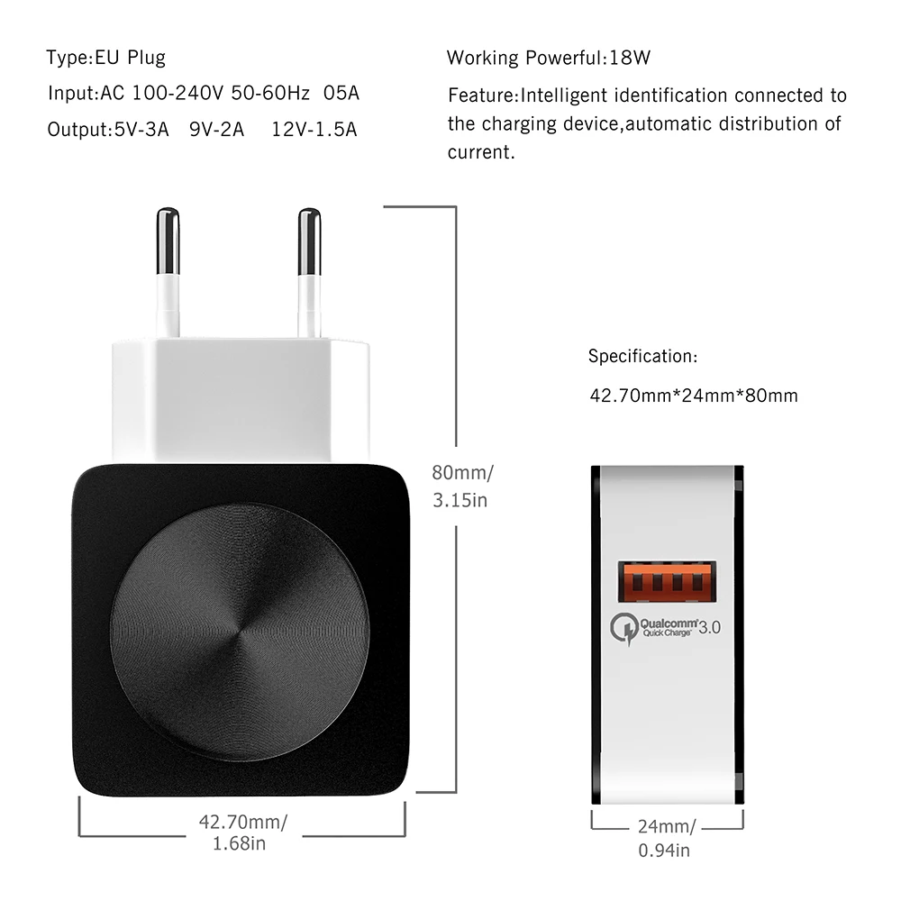 Yianerm 18 Вт USB настенное зарядное устройство для телефона QC 3 0 путешествий Android Samsung