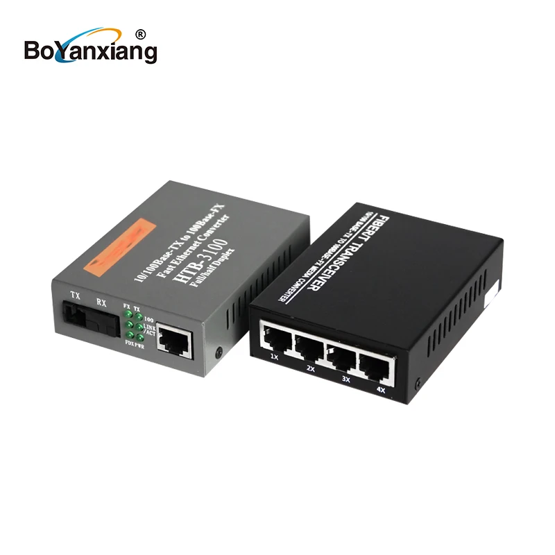100M 1Light 4 Ports Fiber Transceiver Simplex Mode Media Converter Ethernet Switch Optical Optic | Мобильные телефоны и