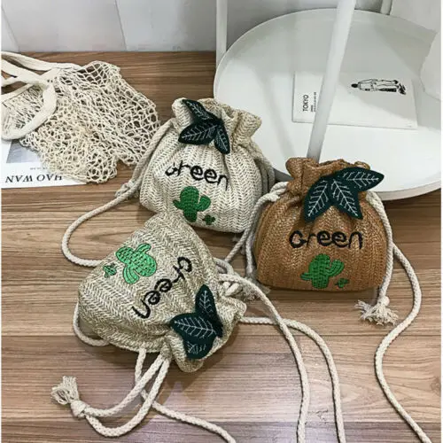 Женская Плетеная соломенная сумка Boho плетеная Сумка из ротанга на шнурке пляжный