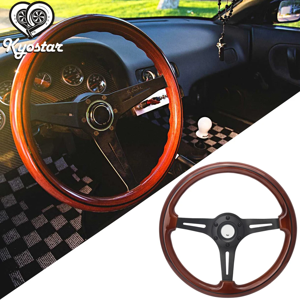 14 &quotRacing Car Руль с алюминиевой спицей 350 мм коричневый дерево зерна Универсальный