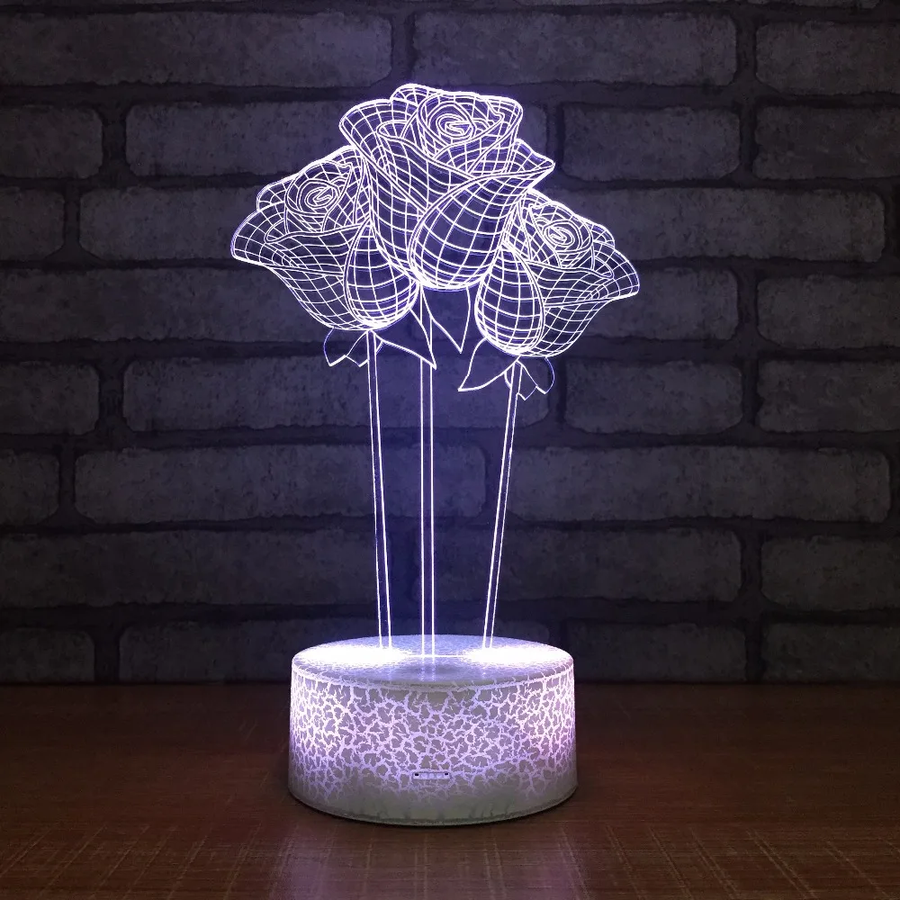 Романтическая форма розы 3D настольная лампа LED 3d ночник 7 цветов меняющий