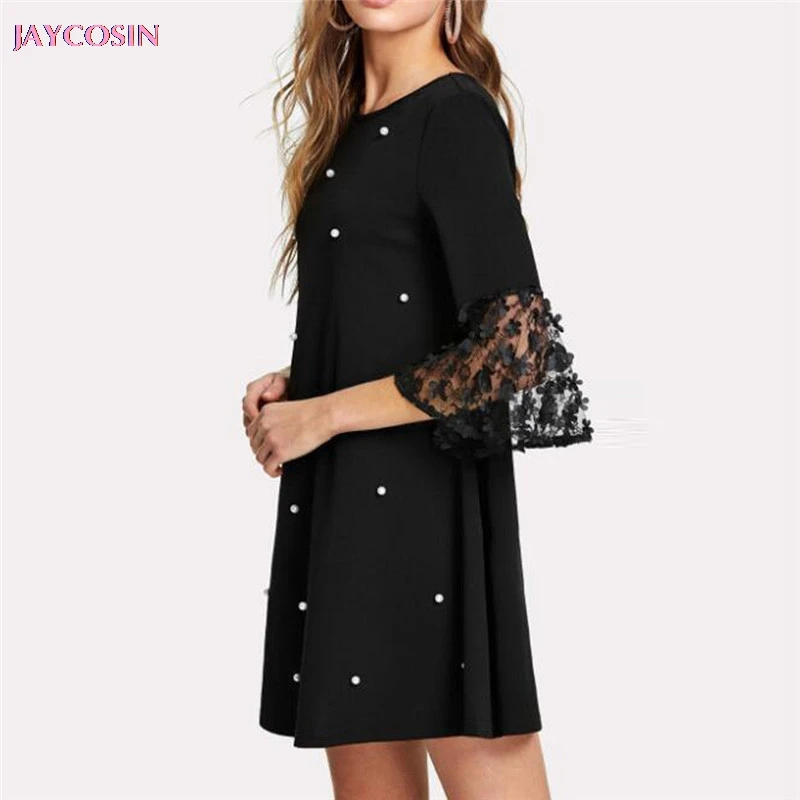 JAYCOSIN 2019 модное женское сексуальное однотонное платье в горошек с круглым вырезом