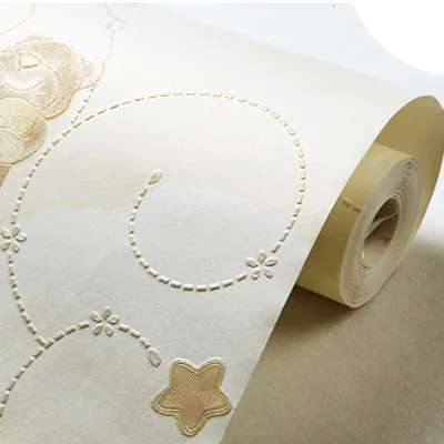 Beige Милые мишки обои 3D Мультфильм тиснением обои мальчики и девочки спальня нетканый фон стены покрытия Papel де Parede - Цвет: Beige