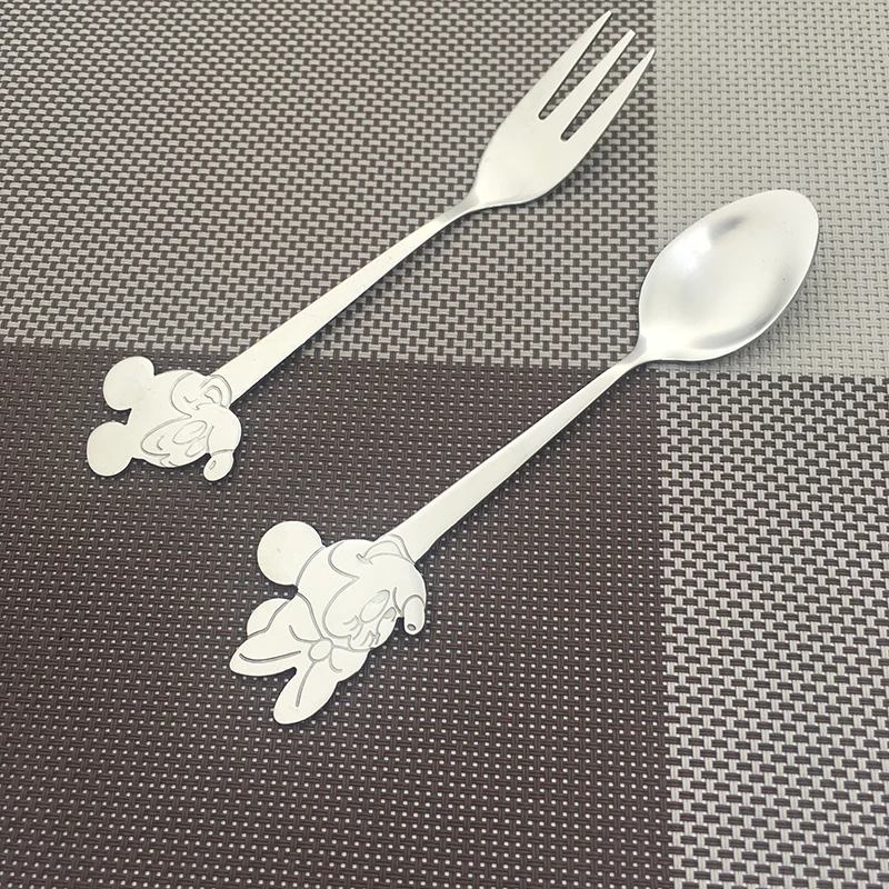 

Stainless steel Minnie Spoons Mickey Forks Creative Dinnerware Cartoon Salad Dessert Fork Spoon set Kids Children Gift 4-20pcs