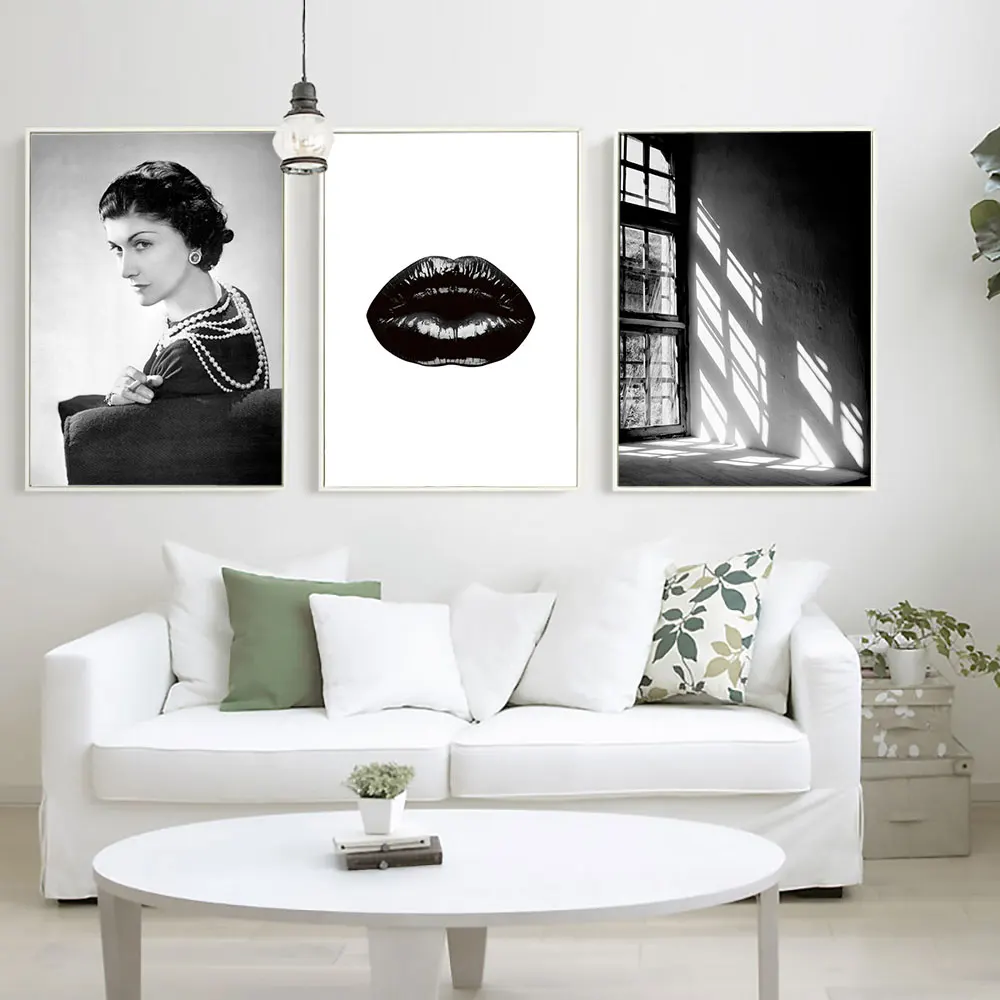 

Black Lipprints Canvas Painting Vintage Portrait Wall Art Poster and Print Nordic Style Decoration Picture Home Decor Unframed