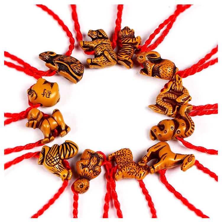 MANGOSKY красная веревка браслет с животным Двенадцать китайских знаков зодиака