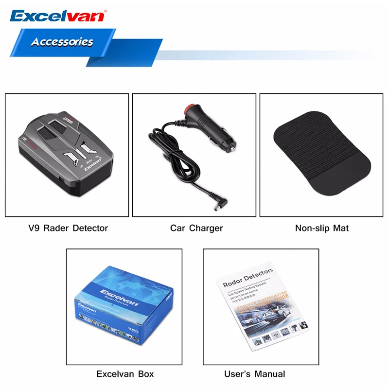 Автомобильный радар детектор Excelvan V9 360 градусов 16 диапазонов светодиодный