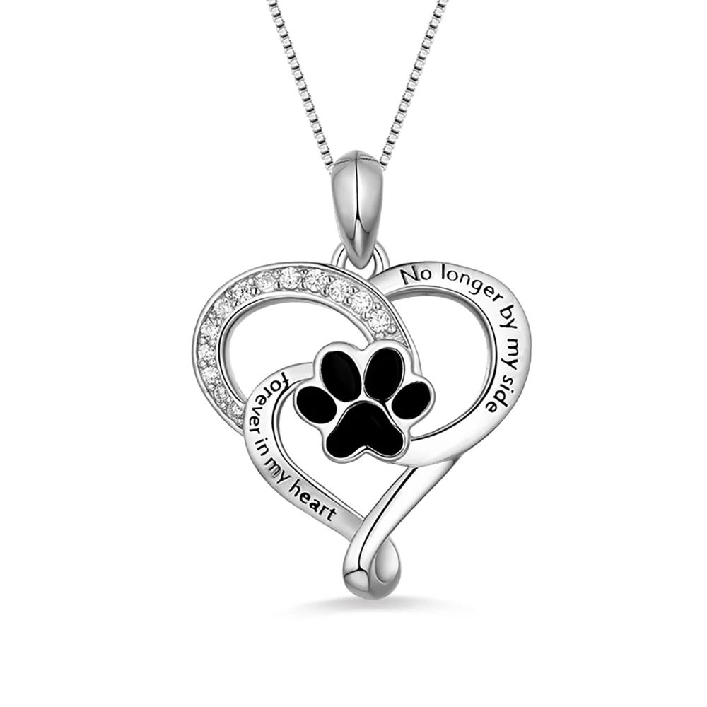 

Sweey Dropshipping Customized Pet Paw Print Love Heart Necklace Silver Single Hook Valentine Birthday Gift Valentine's Day Gift