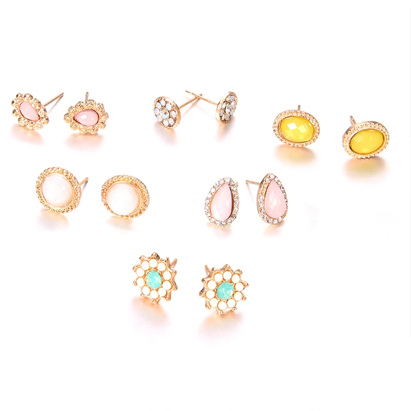 12 шт./компл. золото богемное капли Круглый с разноцветными кристалами серьги
