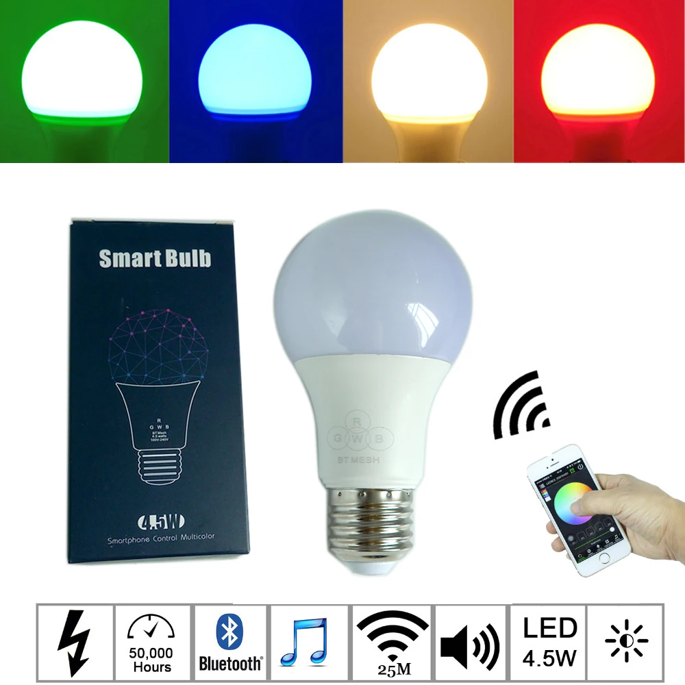 E27 4 5 Вт RGBW Светодиодная лампа Bluetooth 0 сетчатый умный светильник Изменение цвета