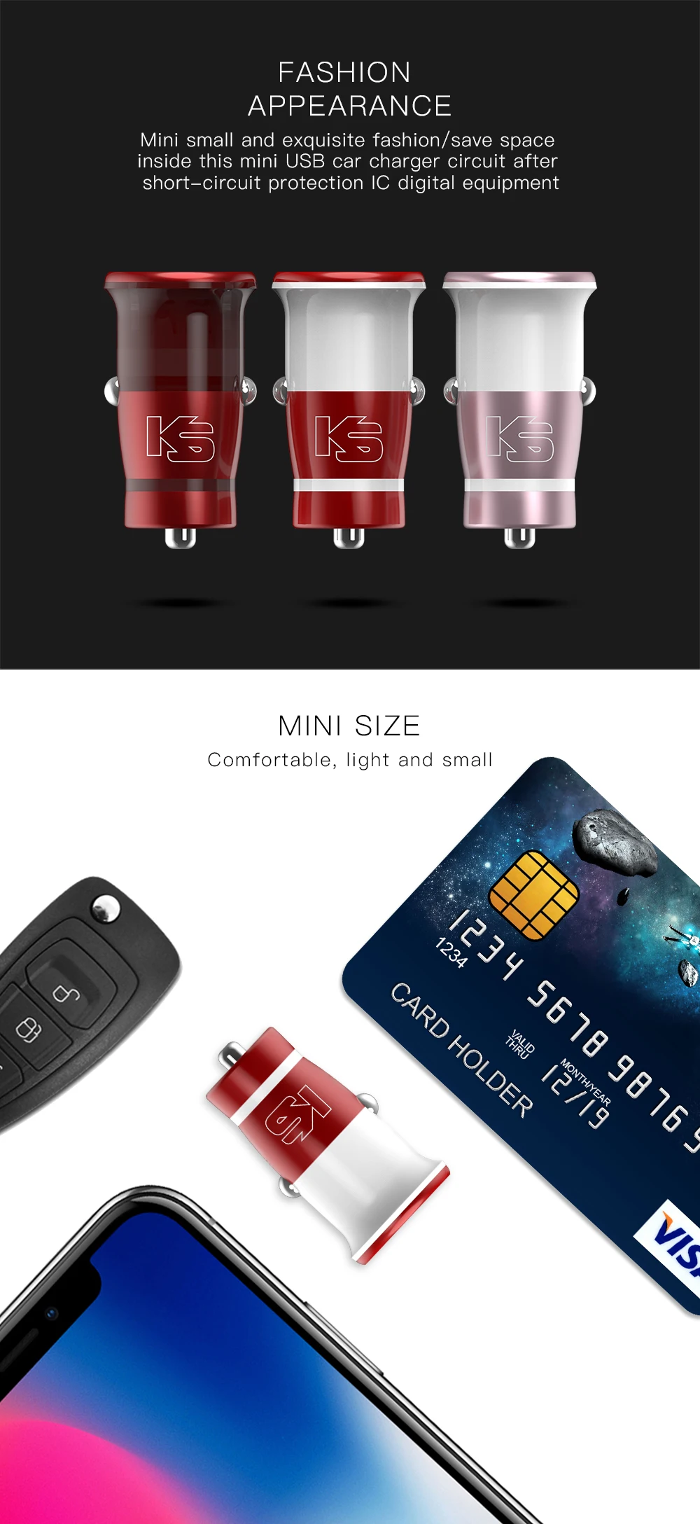 KEYSION Mini 3.1A USB Автомобильное зарядное устройство двойной мобильный телефон быстрое зарядное устройство планшет автомобильное зарядное устройство для iPhone X 8 7 6 для samsung для Xiaomi