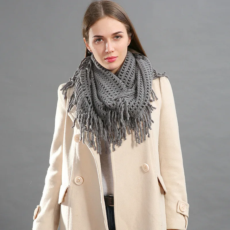 

Winter Woman Scarf Cotton Hollow Tassel Scarfs Soft Gentle Fashion Solid Knitted infinity scarves
