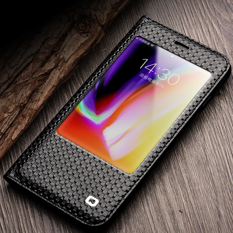 Чехол QIALINO из натуральной кожи с откидной крышкой и окошком для iPhone 7 plus 8p |