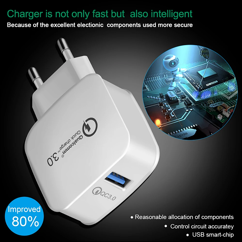 Универсальный 18 W быстрое зарядное устройство Зарядное QC 3 0 USB телефон для iphone 7 8