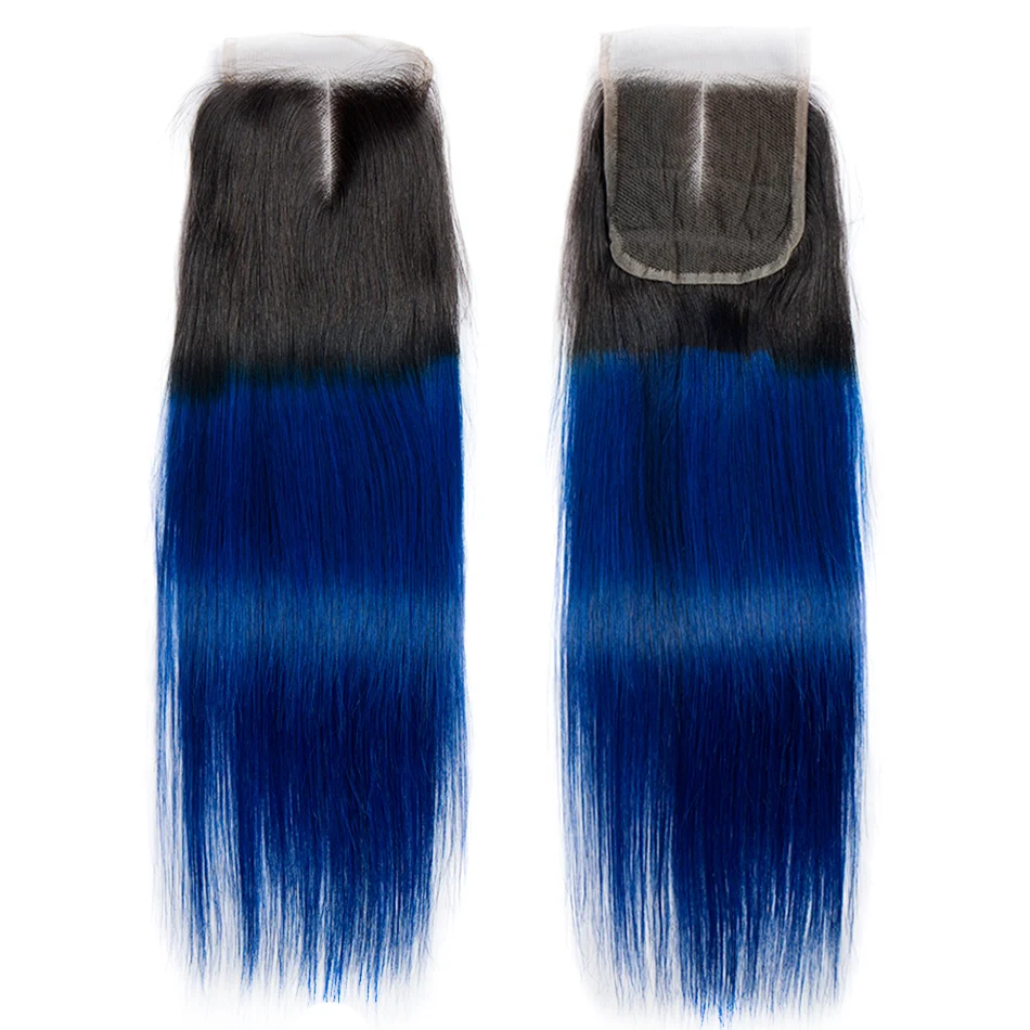 ALIBELE Ombre бразильский Weave волос Комплект s с закрытием 1B Синий прямой 3 4 кружева Remy
