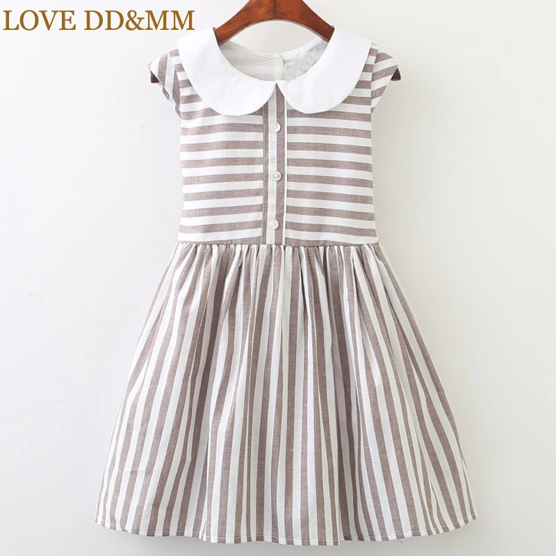 LOVE DD&ampMM Girls Dresses Spring New Children's Simple Comfortable Doll Collar Striped Sleeveless Dress For Girl | Детская одежда