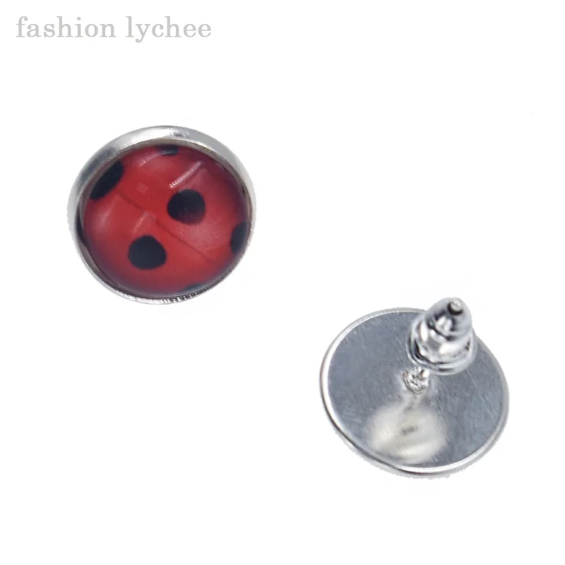 Мода Личи милый мини Божья коровка насекомых круглый Форма серьги гвоздики для
