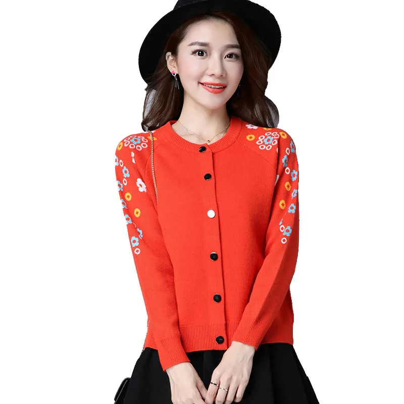 

Women 2018 New Autumn Plus Size 3XL Elegant Sweater Female Embroidery Floral Printed Button Knitted Cardigan Outerwear Coat P165