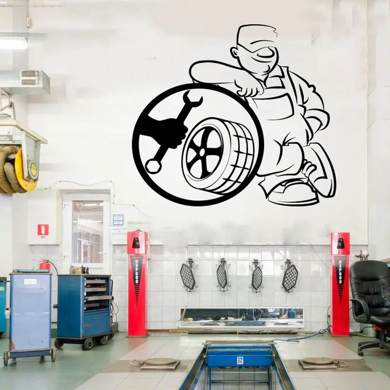 

Tire Fitting Service Wall Sticker Car Workshop Logo Auto Service Vinyl Decal Home Interior Decoration Waterproof Mural CS17