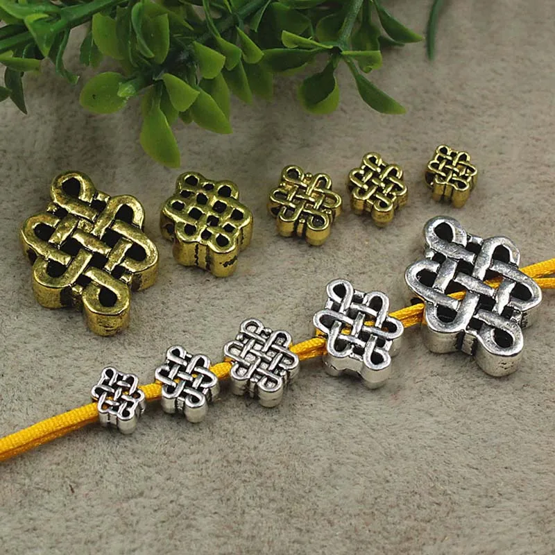 20pcs/Lot Classic Chinese Knot Alloy Spacer Beads Antique Gold Color Handmade Ethnic Charm Beads Materials DIY Jewelry Making