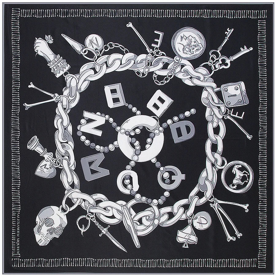 

Fashion Twill Silk Women Scarf 130*130 Euro Design Chain Letters Skull Print Square Scarves High Quality Gift Large Silk Shawls