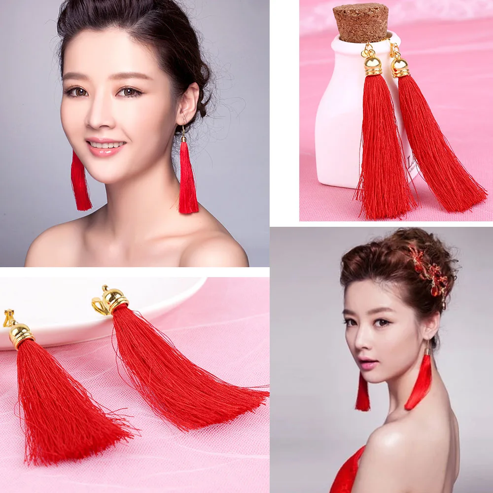 Fashion Women Red Vintage Crystal Tassel Dangle Earrings Jewelry | Украшения и аксессуары