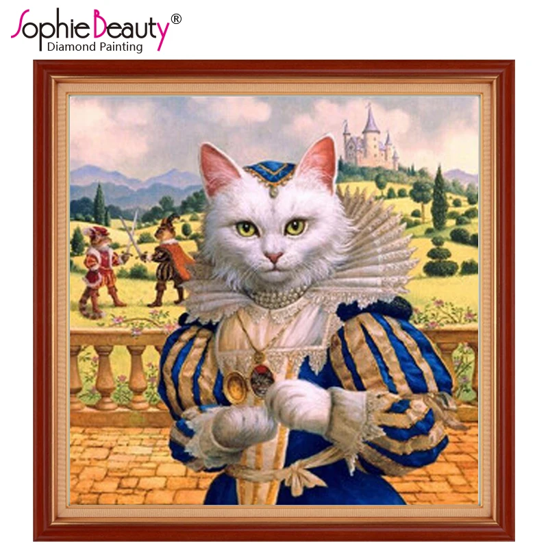 

3D Алмазная вышивка "сделай сам", Белый Единорог, Королевский кот, мозаика, картина красивый домашний декор, мультфильм, алмазная Вышивка крес...
