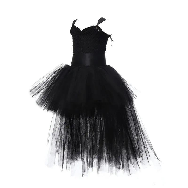 Black Angel Tutu Dress Before Short After Long Tulle Girl Tail Kids Evening Party Girls Ball Gown Halloween Costume | Детская одежда и