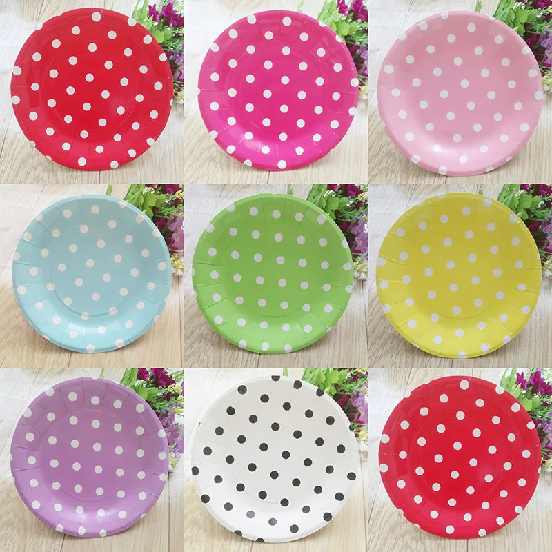 12 шт красочные Polkadots вечерние бумажные тарелки для торта Одноразовые Круглые