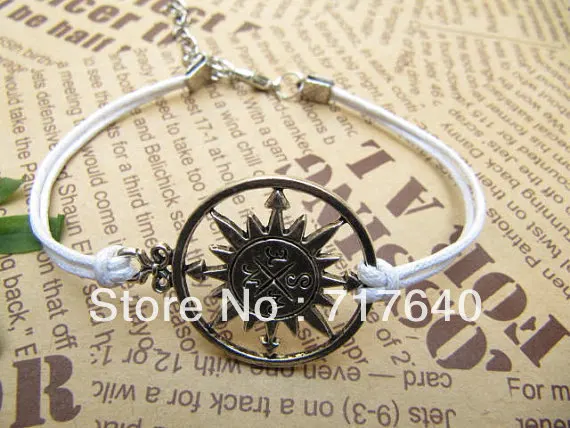 6 шт. / много! Много цвет! Металлический сплав серебро компас подвески белый кожа