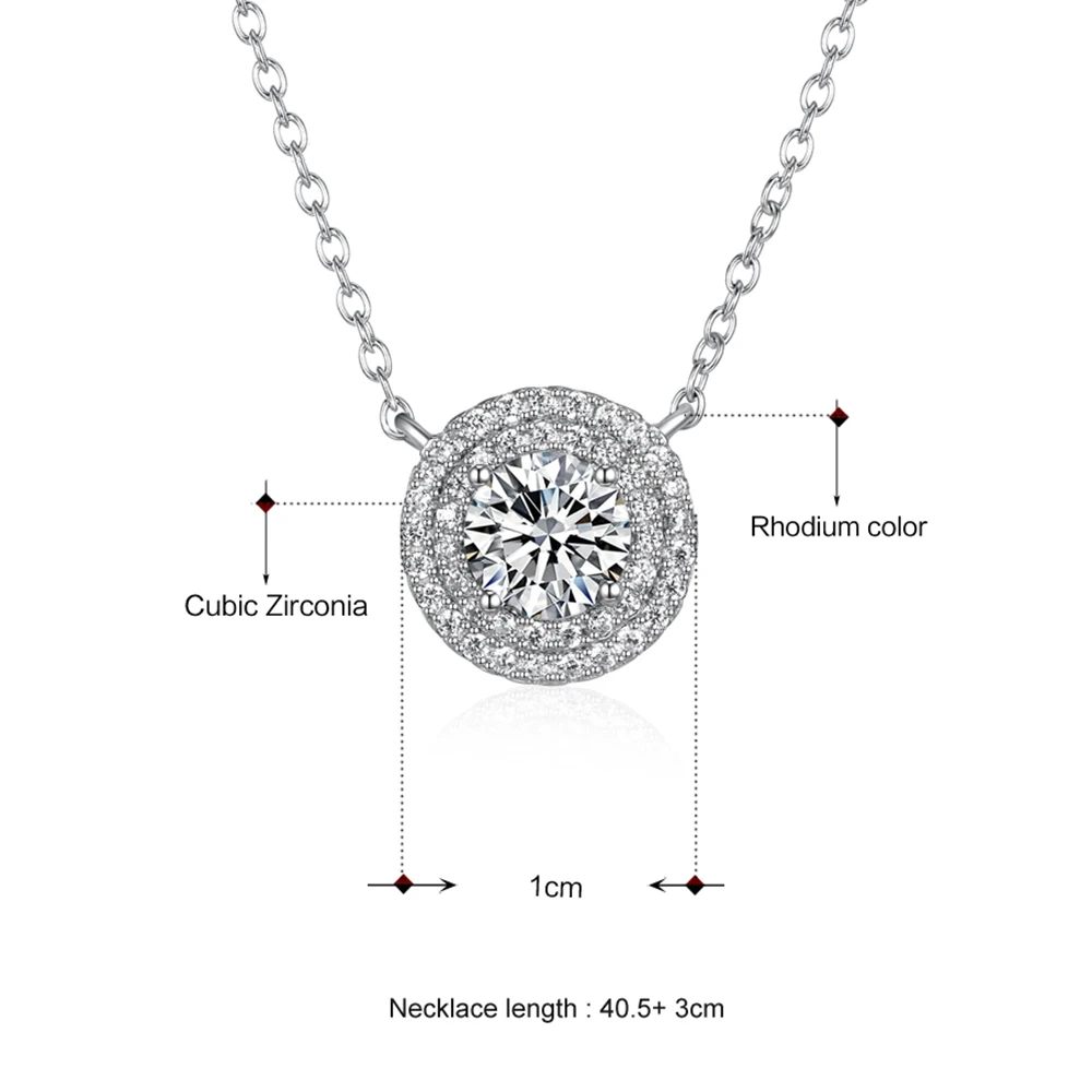 

Elegant sterling silver pendant Big round crystal necklace shiny statement jewelry white suspension charm 925 pendants for women