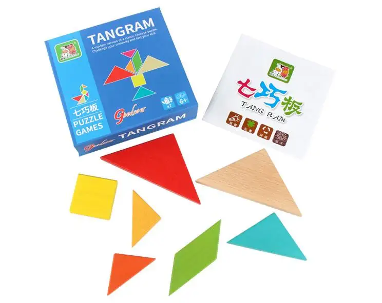 Tangram 1 Gift Box Классическая деревянная головоломка-головоломка Tangram, Детская креативная логическая обучающая Развивающая игра, игрушки, Подарочная коробка для детей - Цвет: Tangram 1 Gift Box