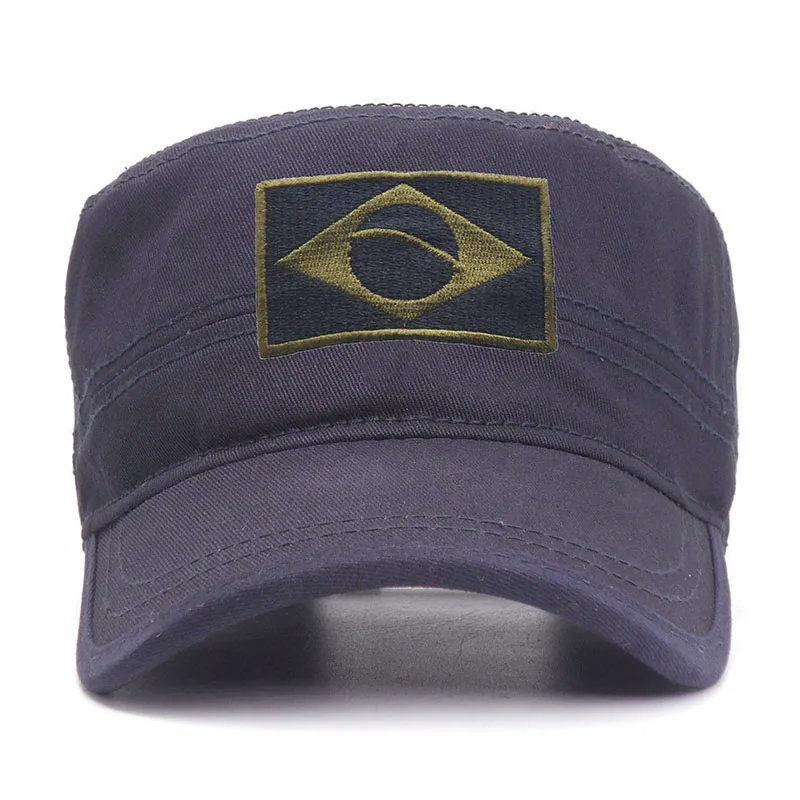 Черный Men Tactical Camo Military Hats Embroidery Brazil Flag Flat Cap Team Male Baseball Caps Army Force Jungle Hunting Cap - Цвет: Черный