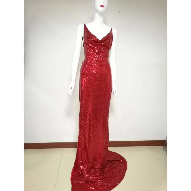 Новое поступление элегантное Красное длинное платье с блестками модное на