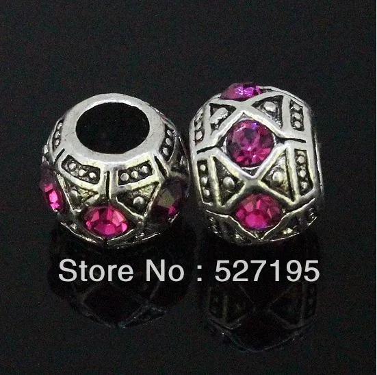 

Free shipping 100Pcs Vintage Tibetan Silver Purple Red Czech Crystal European Charm Spacer Beads