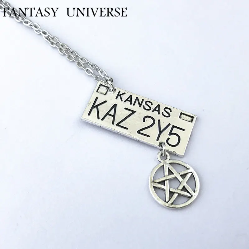 

Movie Fashion High Quality Metal Kawaii Supernatural Dean license plate necklace Cosplay Five-pointed star Jewelry Woman/Man
