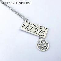 movie fashion high quality metal kawaii supernatural dean license plate necklace cosplay five pointed star jewelry womanman