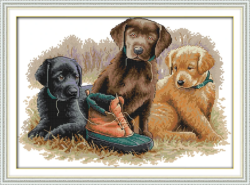 

Three dogs cross stitch kit animal counted 18ct 14ct 11ct printed canvas embroidery DIY handmade needlework craft free ship NKF