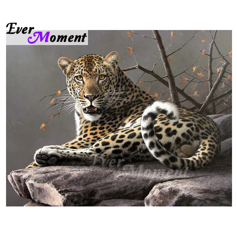 Алмазная картина Ever Moment, Леопард на камне, полная квадратная картина, стразы, алмазная вышивка, украшение для дома ASF1588