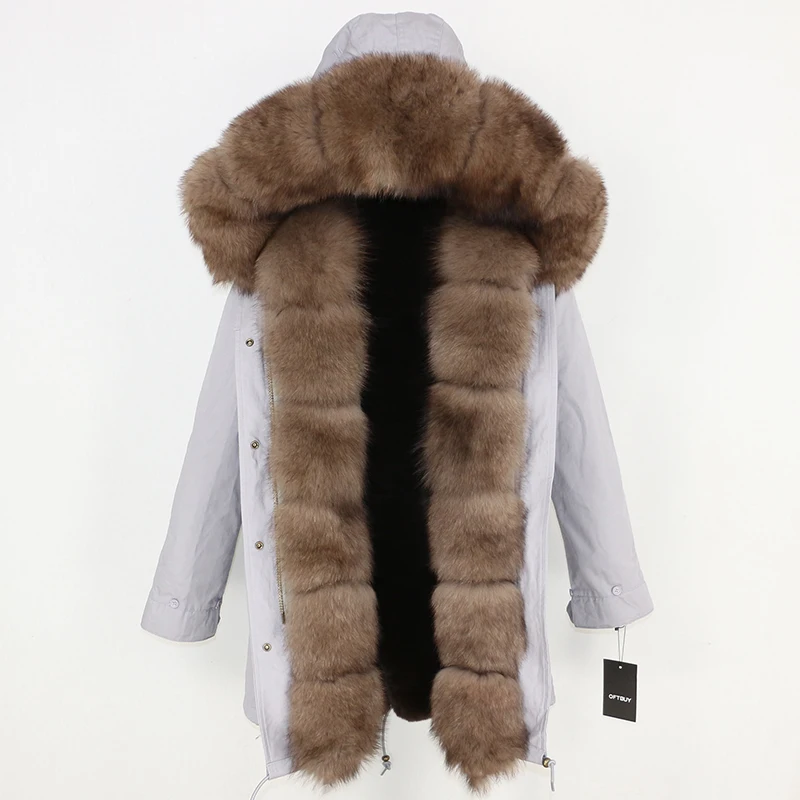 OFTBUY пальто с натуральным мехом зимняя куртка женская длинная парка воротник из натурального Лисьего меха Толстая теплая брендовая Роскошная Съемная уличная одежда