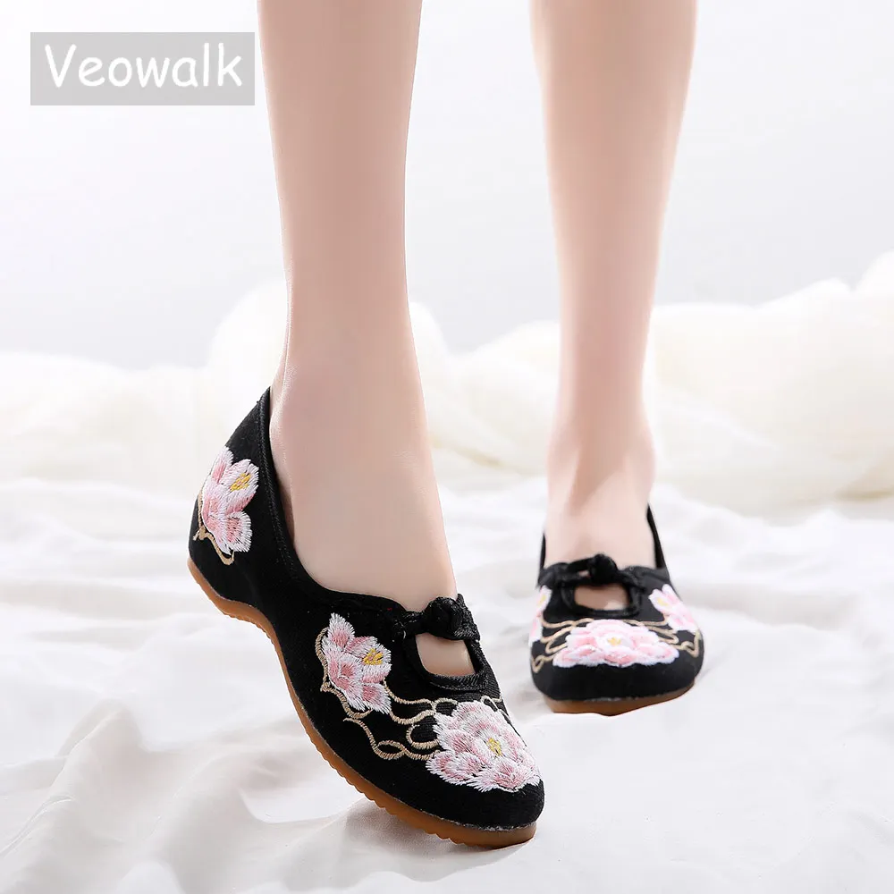

Veowalk Cotton Embroidery Women Comfort Ballet Flats Vegan Ladies Casual Canvas Slip-on Ballerinas Denim Dance Costume Shoes