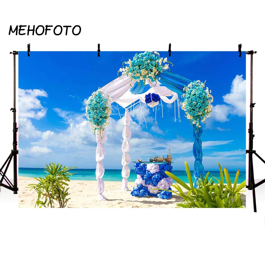 

MEHOFOTO Natural Scenery Photography Backdrop Blue Sky Beach Landscape Wedding Photo Background for Photobooth Studio