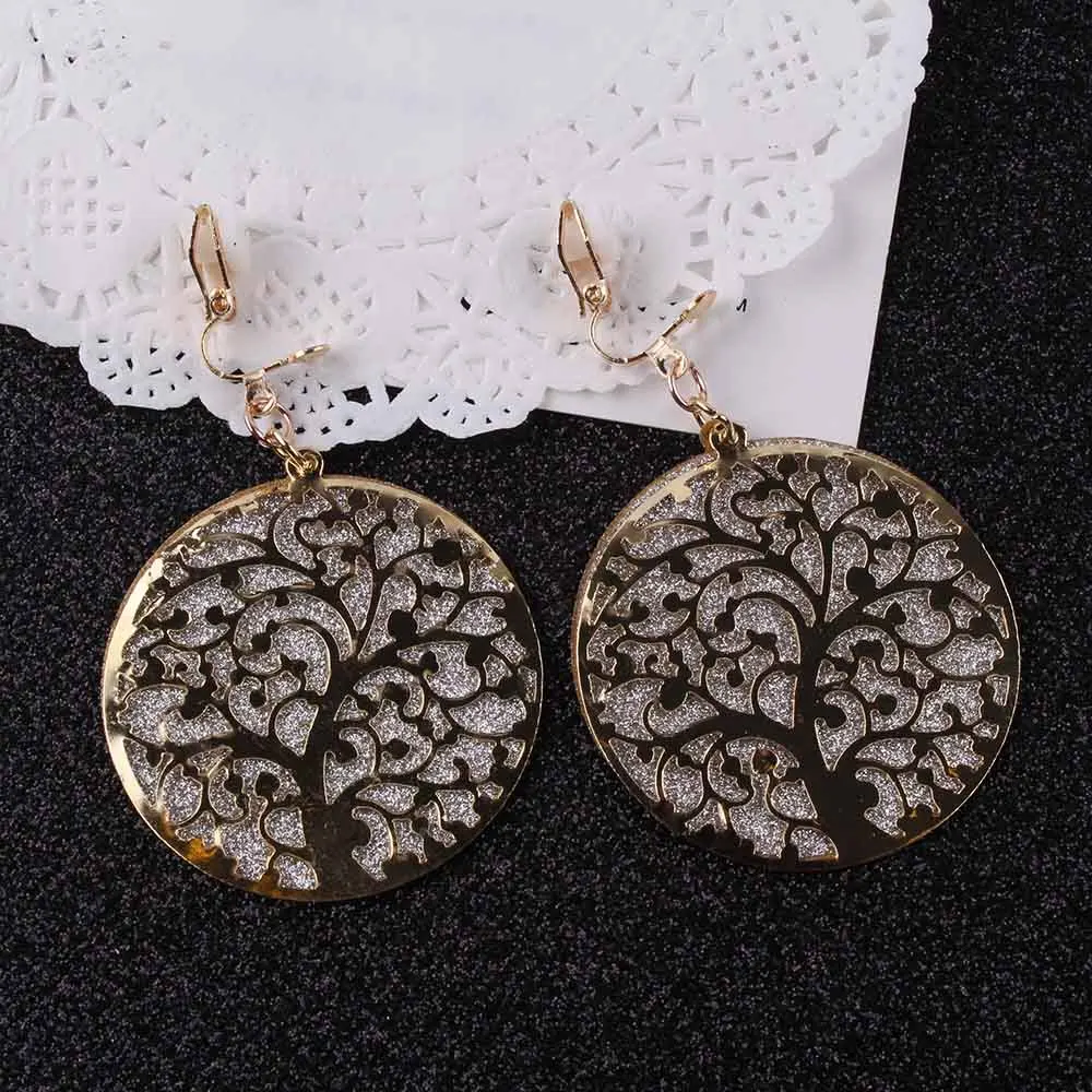 

charm Vintage Style Shape tree 3 Color Shining Classic Hollow Clip on Earrings Without Piercing Party Wedding for Gril's