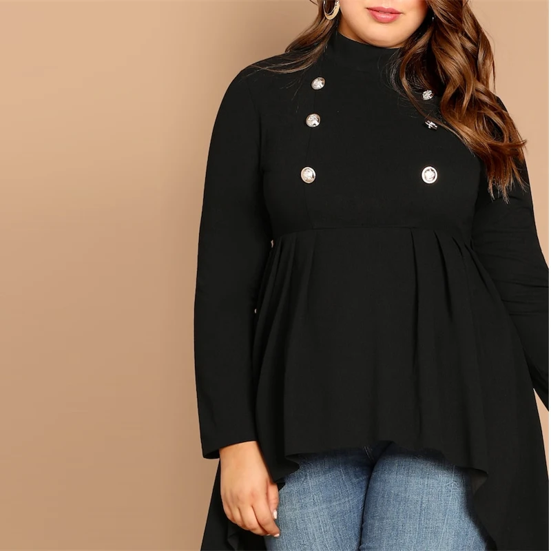 SHEIN Асимметричный Топ С Высоким Воротником Стильный Макси Топ С Длинным Рукавом Джемпер Размера Плюс