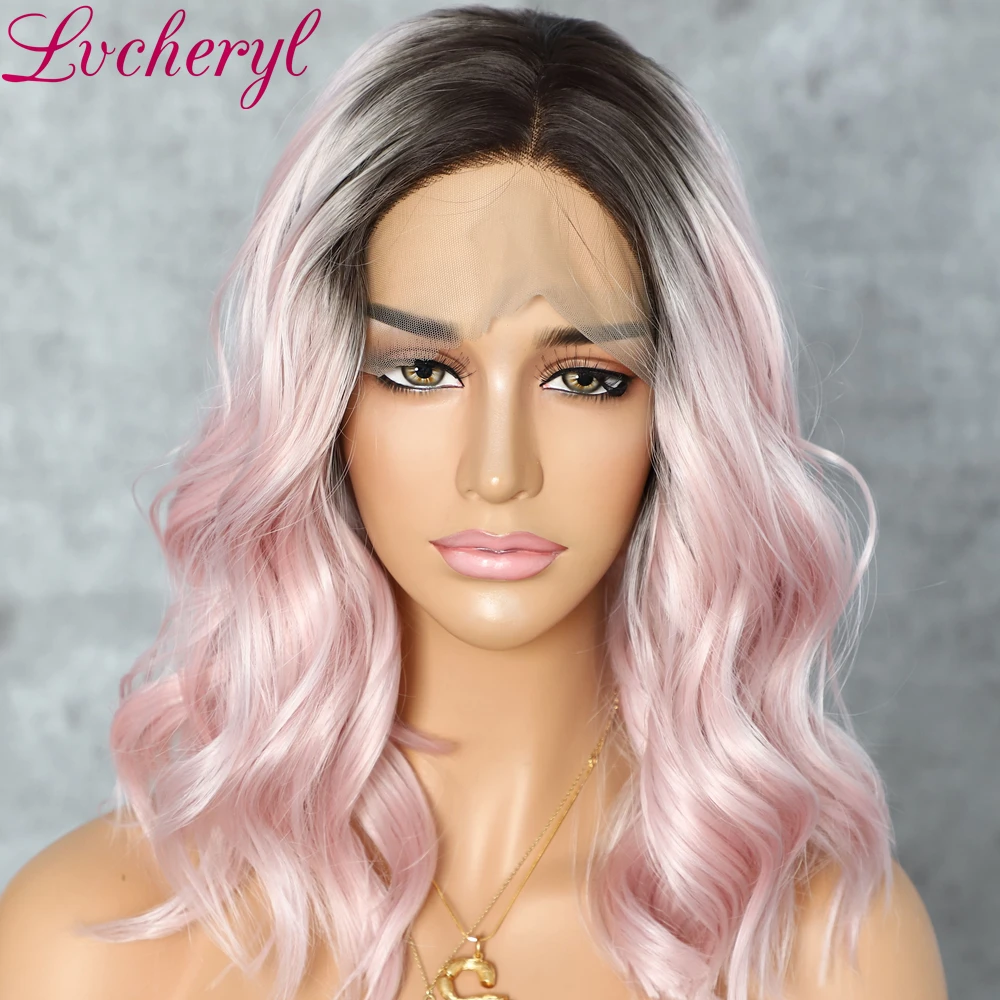 Lvcheryl короткие синтетические кружевные передние парики темные корни к Омбре