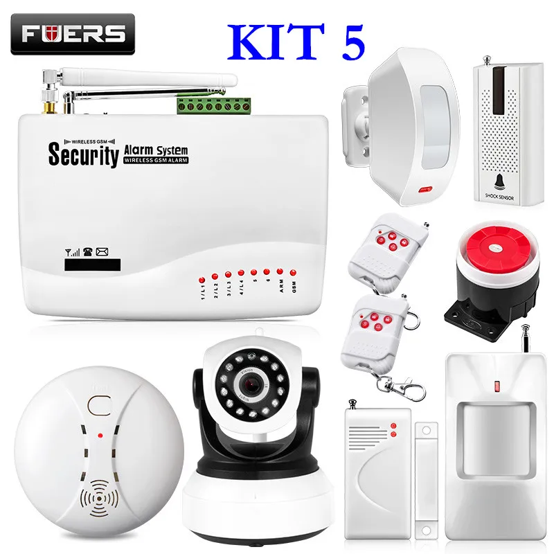 Fuers GSM сигнализация s охранная домашняя сигнализация комплекты Русский Голос с PIR датчиками движения дверные детекторы наружная IP камера - Цвет: KIT 5