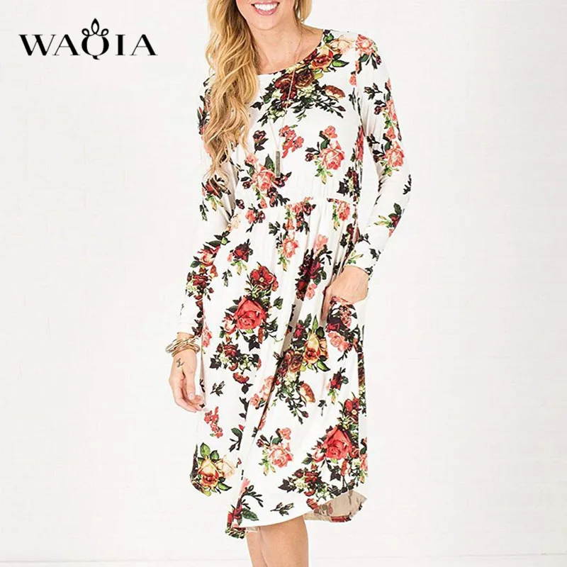 WAQIA 2019 летнее платье с цветочным принтом Пляжное Платье в стиле бохо длинным