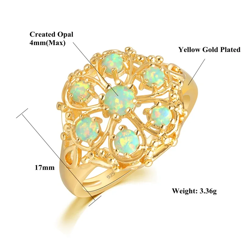 CiNily Created Green Fire Opal Yellow Gold Color Wholesale for Women Jewelry Fashion Wedding Ring Size 7 8 9 OJ6234|fire opal|gold coloropal opal |