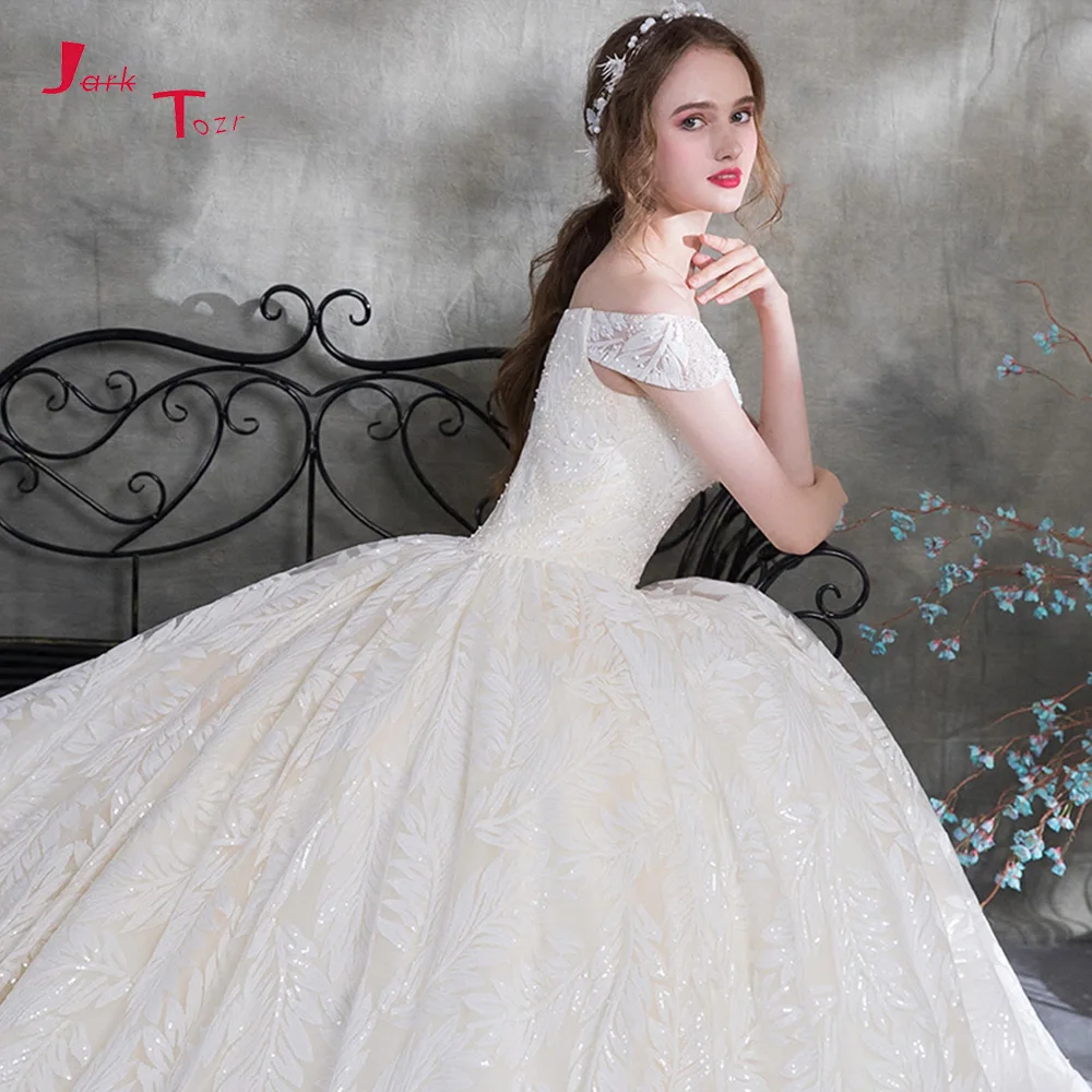 Vestido De Novia Renda 2019 блестящий бисер жемчуг вырез лодочкой короткий рукав кружевное