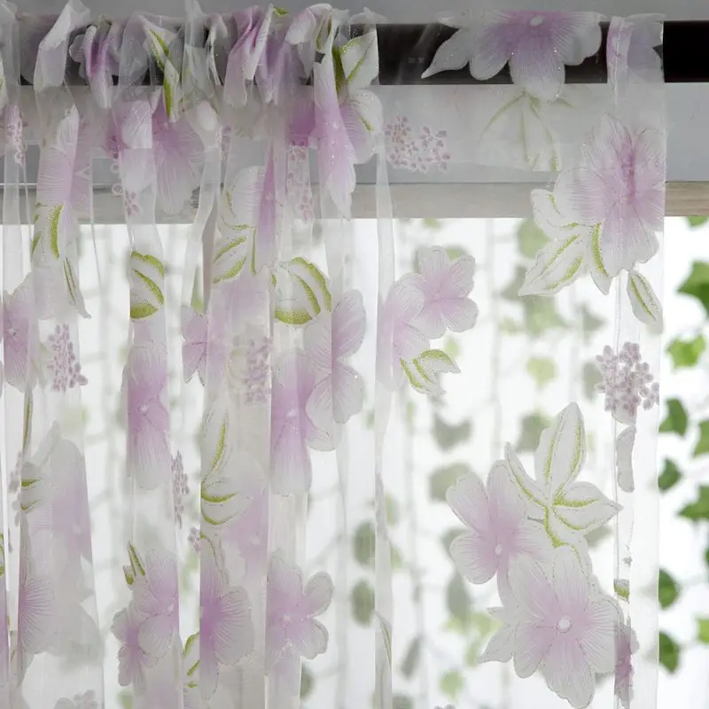 Sheer Voile Tulle Window tulle Curtains Bedroom Living Room Balcony Flowers Printed Tulip Sun-shading Translucent Curtain